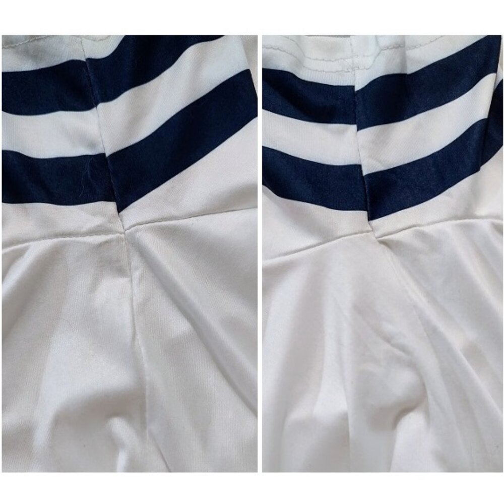 Navy Blue Anchor and Sleeve Stripes on White Tee Shirt XXL - Picture 2 of 5